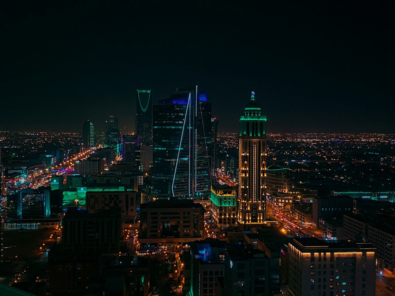 The Riyadh skyline at night, Saudi Arabia