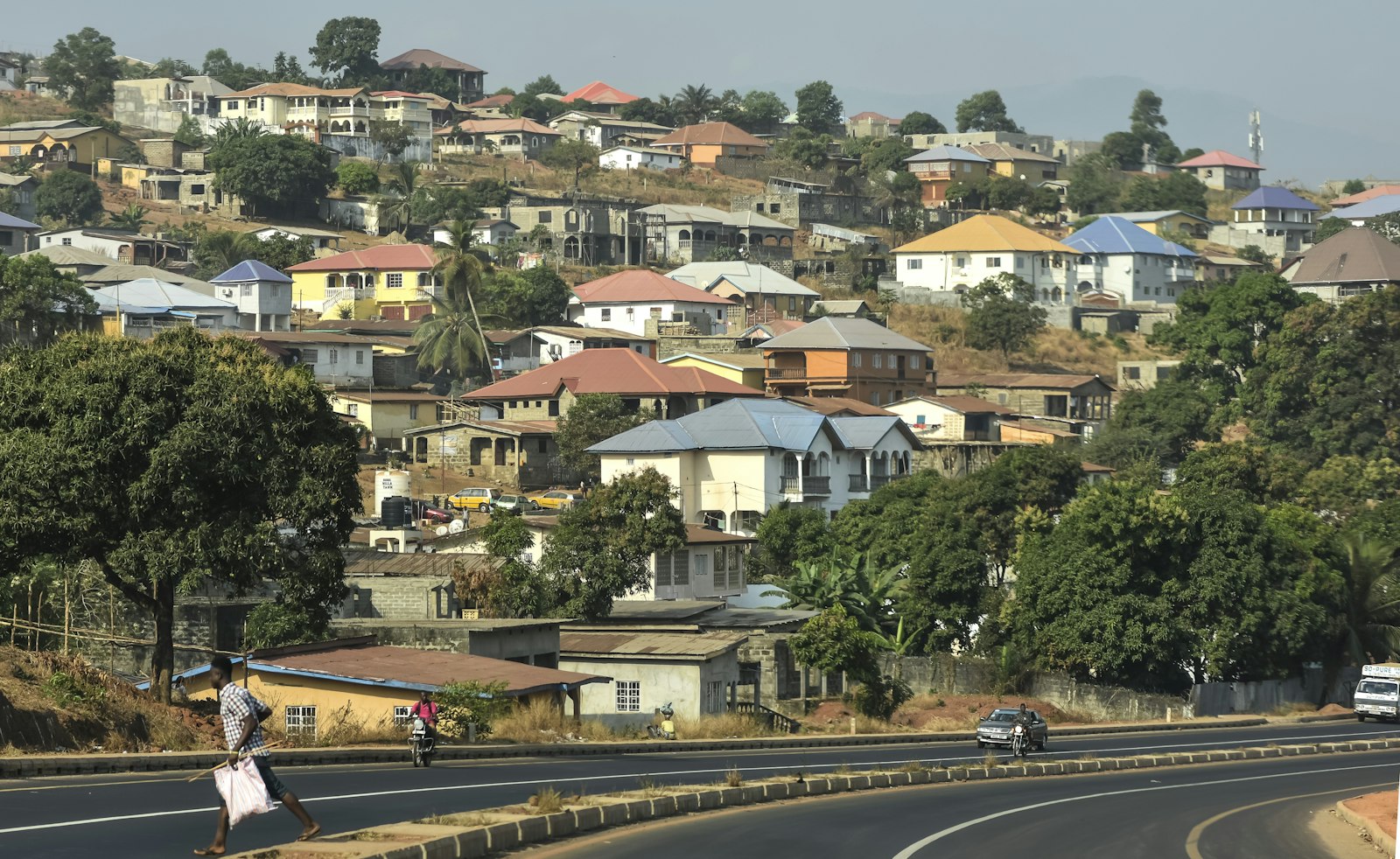 Freetown houses climbing the hillside, Sierra Leone
